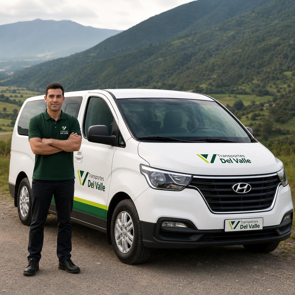 Hyundai H1 de pasajeros de Transportes Del Valle junto a operador profesional